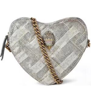 Kurt Geiger Metallic Silver Heart Shoulder Bag with Gold Chain